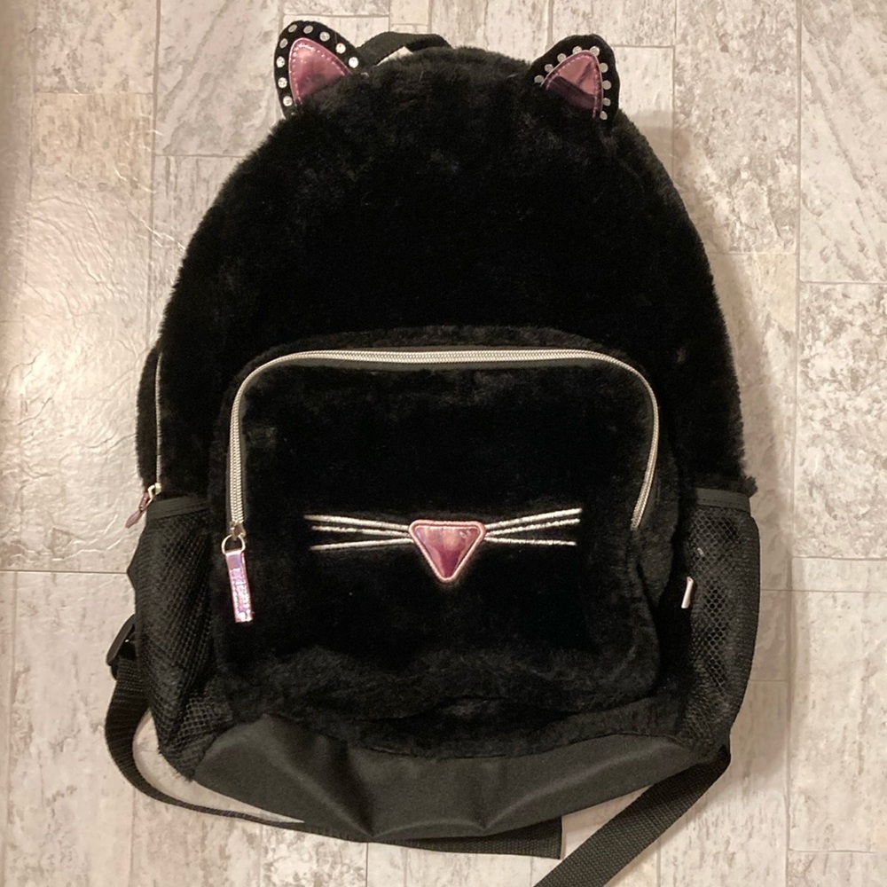 Furry Black Cat Backpack